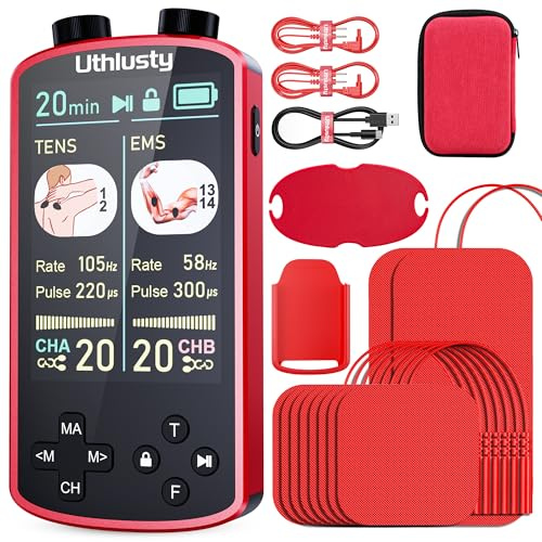 TENS Unit Muscle Stimulator with Color Display,Dual Channel TENS EMS Machine with Customizable Frequency&Pulse Width,36 Modes,20 Intensity Levels,Rechargeable Pain Relief Device–Red(Button Layout B)