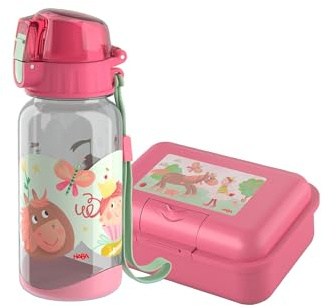 HABA Unisex Geschirr-Set 2-Pack Trinkflasche & Brotdose im Doppelpack - Prinzessin&Pferd - Größe One Size