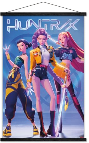 Netflix KPop Demon Hunters (2025) - Huntrix Hero Group Wall Poster with Magnetic Frame, 34L x 22.4W, Print and Black Hanger Bundle