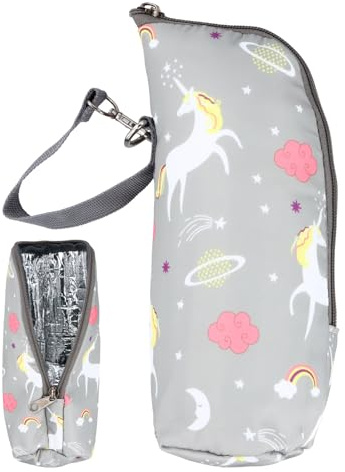 Aohyue Muttermilch Kühltasche, Isoliertasche Babyflasche, Tragbare Thermotasche für Flaschen, Kinderwagen Reise Babyflaschen-Thermostat, Graues Einhorn