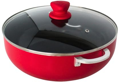 IMUSA 6.9 Qt Large Red Aluminum Dutch Oven Caldero with Black Ceramic Nonstick & Glass Lid – Big Rice, Stew, Cooking Pot for Soups, Beans, Braising & Traditional Hispanic Recipes