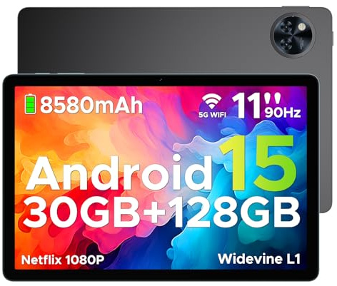 DOOGEE U11 Pro Tablet 11 Pulgadas Android 15, 30GB+256GB/2TB TF 8580mAh, Octa-Core Tableta para Niños con Gemini AI, 90Hz 13MP+5MP, Widevine L1/WiFi5/Face ID/Dobles Altavoces/3.5mm Jack Tablets Gaming