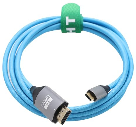 HangTon Câble USB Type-C vers HDMI 4K 60p pour téléphone portable vers écran de projection TV HD, pour iPhone 15/16, MacBook Pro/Air, ThinkPad X1, Galaxy S24, bleu tressé, 3 m