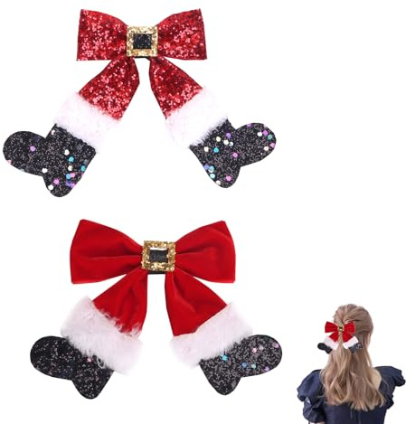 Weihnachtlicher Haarschmuck für Erwachsene und Kinder – 2er Set mit Glitzer-Stiefeln, Weihnachts-Bow-Clip, Universalgröße, für Party und Festlichkeiten