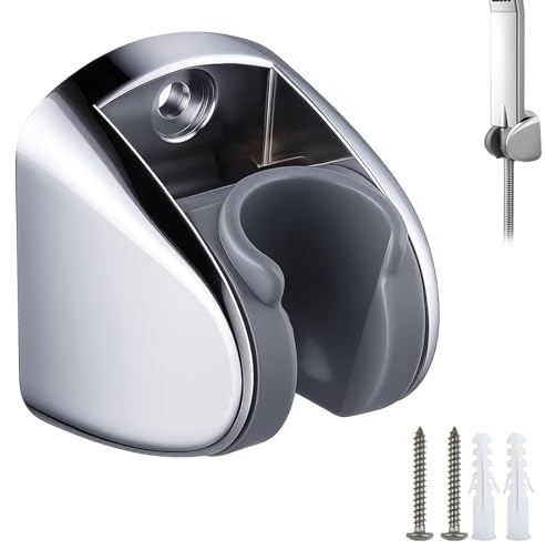 Wjelet Soporte para cabezal de ducha, soporte de pared para regadera de mano, diseño de ángulo grande con tornillos para montaje en pared de baño, color plateado