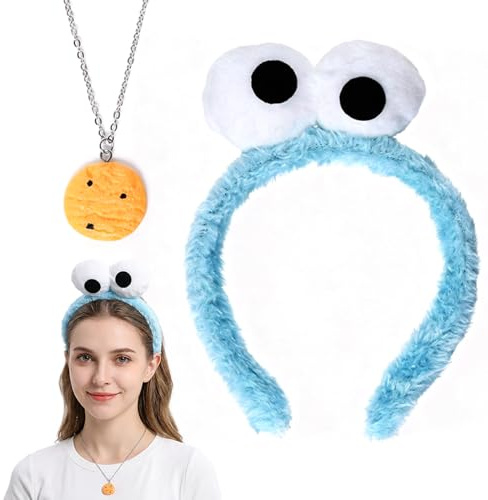 Qwrqwr Krümelmonster Kostüm Damen Inklusive Monster Haarreif Cookie Halskette Offizielles Sesamstraßen-Kostüm für Karneval Ostern und Themenpartys Keks-Liebhaber (B)