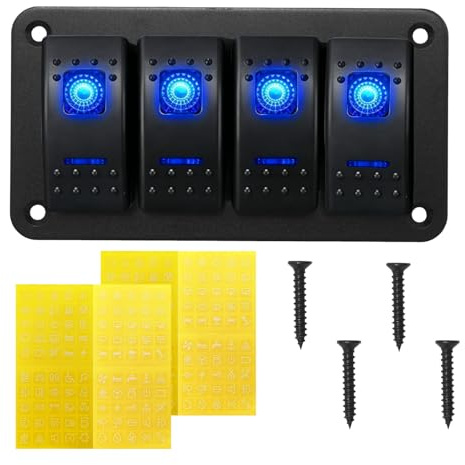 MospdyGear Interrupteur à bascule lumineux en aluminium bleu à 4 vitesses, panneau de sécurité étanche, convient pour la commande de courant dans les véhicules à moteur, les navires