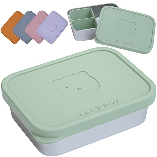 BEARFOOT Edelstahl Brotdose Kinder mit Silikondeckel (Grün, 700 ml) | BPA-frei, auslaufsicher, Brotzeitbox für Kindergarten, Schule & Kita, spülmaschinenfest