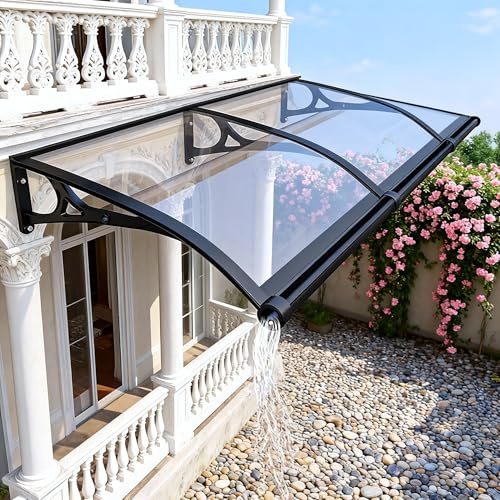 Koubhyj Toit Marquise avec GouttièRe，Banne Incurvé，Auvent De Porte D'EntréE Transparent，Convient Aux Terrasses, Balcons, Avant-Toits De FenêTres, Porches Et Jardins(60x150cm)