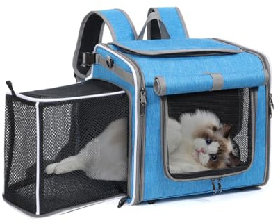VNLCPX Bolsa de Perro para Bicicleta, Cesta Bicicleta Delantera Ampliable con Correa para el Hombro y Ventana de Malla, Cesta de Tela Oxford para Porta Mascotas, MAX 8 kg, Plegable, 28x31x26 cm, Azul