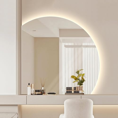 Specchio da bagno a mezzaluna a LED da 40 pollici con retroilluminazione a 3 temperature di colore, specchio da bagno senza cornice HD antiappannamento da 36 pollici dimmerabile con interruttore touc
