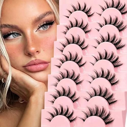 WUMZIRA 10 Paires de Faux Cils Manga, Cils Naturels Wispy Look Anime Effet Volume Russe, Faux Cils Individuels Style 12mm, Réutilisables et Souples pour Maquillage Quotidien