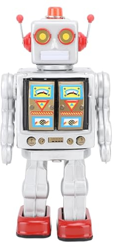 Vistreck Metal Tin Robot Toy - Retro Electric Rotating Collectible for Kids and Adults (Silver)