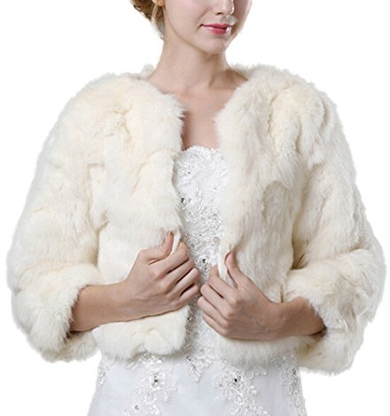 Icegrey Damen Brautzusatz Kunstpelz Hochzeit Braut Schal Brautjacke Cape Weiß