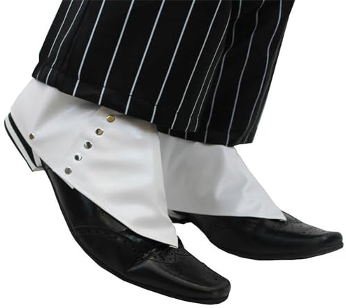 ILOVEFANCYDRESS Gangster-Faschingszubehör Gamaschen Weiß Mit Silbernem Knopf Kostümzubehör im Stil der 1920er