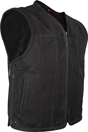 Biker läderväst i matt, svart med sidodragkedjor, Nubuck matt svart, XXL