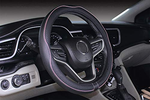 Istn Mikrofaser Leder Auto Lenkradbezug 38cm für die meisten Autos (schwarz pink)