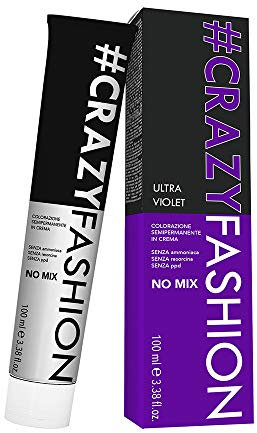 Crazy Fashion, Tinte Semipermanente, Sin Amoniaco, Resorcinol ni PPD, Tinte Semipermanente en Crema, Duración de 6 a 8 Lavados, Ultravioleta, 100 ml