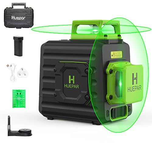 Huepar B02CG Livella Laser 360 Verde con Modalità Impulso & Batteria al litio USB Ricaricabile, 2x 360 Livella Laser Autolivellante a Croce, Orizzontale/Verticale a 360 Gradi, Base Magnetica Inclusa