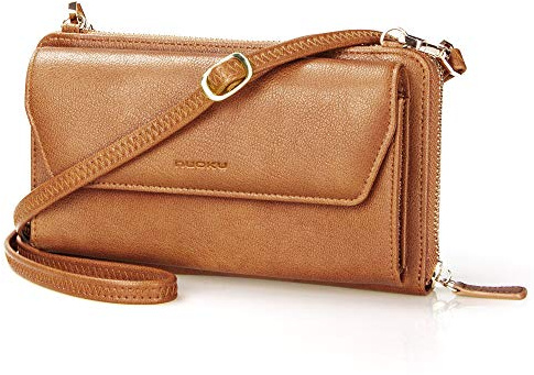 nuoku RFID-Geldbörse für Damen, mit Handschlaufe, Crossbody-Clutch mit Reißverschluss, 2 Riemen