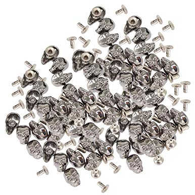 Trimming Shop Lot de 100 Clous de tête de Mort en métal avec Rivets à épingle pour Le Cuir, la décoration de vêtements, Les Accessoires Punk et Goth Métal, Argenté., 8mm x 13mm…