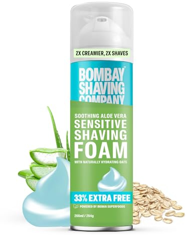 Bombay Shaving Company Sensitive Shaving Foam, (33% Extra) with Aloe Vera & Oats 266 ml (Pack of 1) White