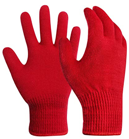 Evridwear Unisex Men Women Merino Wool String Knit Liner Gloves Provide Warmth Cool and Cold Seasons Skiing, Snowboarding, Cycling, Running, Climbing (Red L)