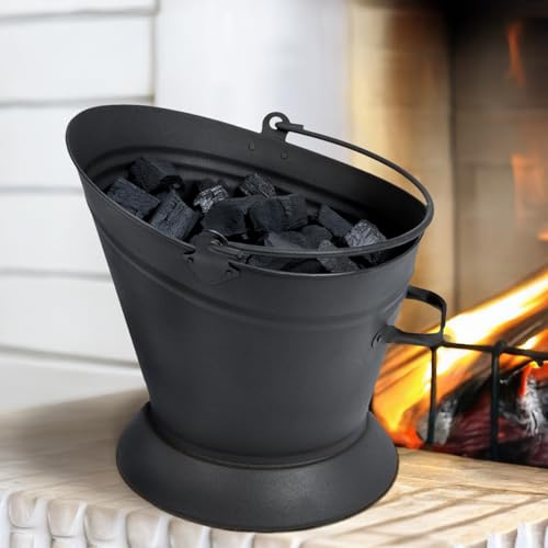 HomeZone Schwarzer Kohleeimer für den Kamin und Kaminzubehör, für Holzscheite, Kohle und Brennstoff, für den Innenbereich, Schwarz