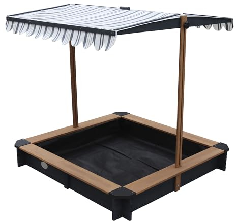 AXI Sandkasten Lily aus FSC Holz mit verstellbarem Dach in Anthrazit & Braun | Sand Kasten mit Abdeckung für Kinder mit Sitzecken | 118 x 118 cm