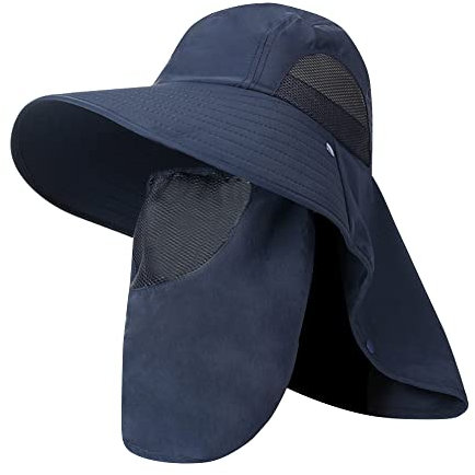 ANIMQUE Outdoor Sonnenhut Gartenarbeit Unisex Sommer Nackenschutz Fischerhut Damen Herren Damen Mesh Sonnenschutz Wasserabweisend Hut, Marineblau 56-60 cm