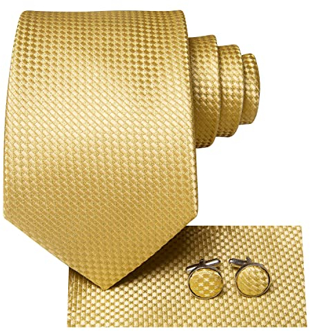 Hi-Tie Herren Seiden Gelb Krawatte Set Jacquard Normale Krawatte mit Einstecktuch Manschettenknöpfe Für Hochzeit