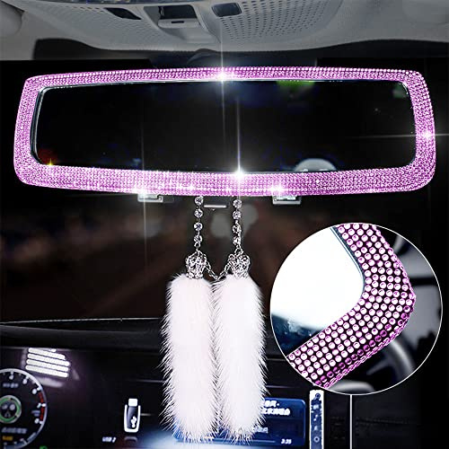 Auto Spiegel Deko Glitzer, Auto Zubehör für Frauen Glitzer, Auto Spiegel Anhänger, Rückspiegel Auto Innen Set, Glamour 9-Farben 275mm Blendschutz Universal Montiert auf Innenspiegel Auto/SUV Innenraum
