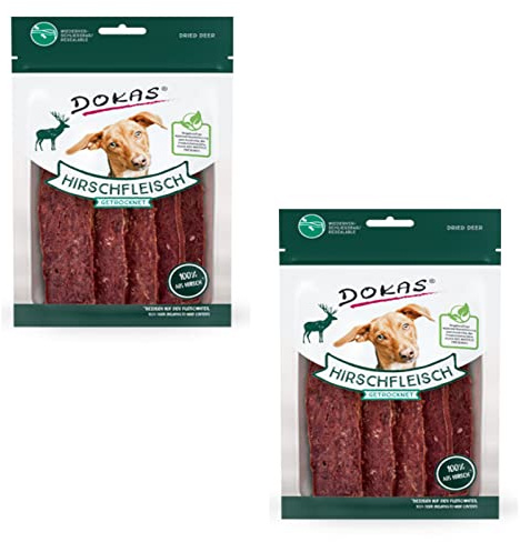 Dokas Dog Hirschfleisch getrocknet für Hunde - Doppelpack - 2 x 60g