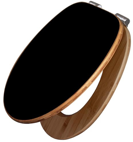 banjado Design WC Sitz Bambus Absenkautomatik 45,8x37,5cm - Toilettendeckel mit Absenkautomatik Holz - hochwertiger Bambus Klodeckel - WC-Sitz für gängigen Toiletten - Farbe Tiefschwarz