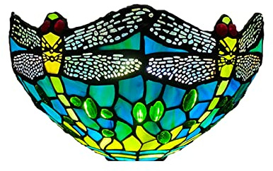 Tiffany Wall Light 12 inch Teal & Green Dragonfly - Stained Glass Sconce | Tiffany wall sconce with handcrafted stained glass shade. For hallway, corridor, lounge, bedroom or stairway.
