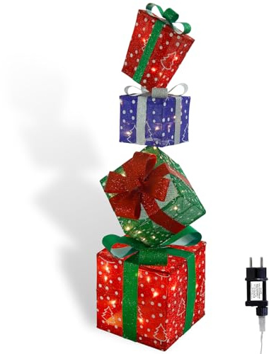 CCLIFE Juego de 4 Cajas de Regalo Con Luz LED Para Navidad - Decoración Iluminada Para Árbol y Hogar CushHom
