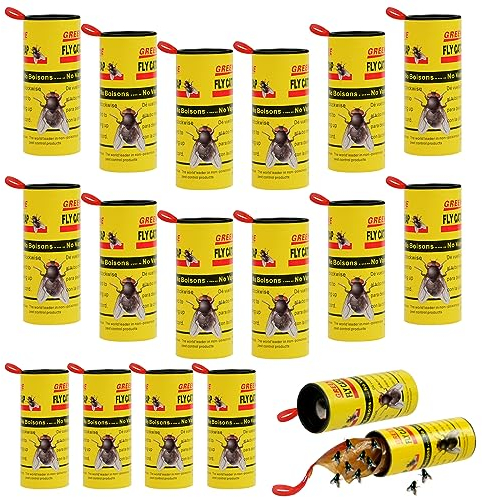 Flintronic Rotolini Acchiappamosche, 18 Trappola Mosche per Frutta Appiccicosa, Trappole Adesive per Mosche, Carta Moschicida per Esterni Interni Uso di Mosche Zanzare e Altri Insetti Volanti