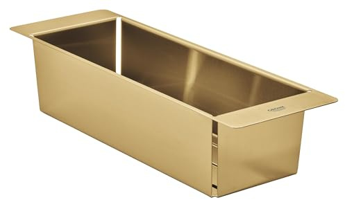 GROHE Multifunctional Colander, Over Kitchen Sink Drainer Basket, Dimensions 450 x 150 x 100 mm, Stainless Steel Construction, Dishwasher Safe, Corrosion Free, Brushed Cool Sunrise, 40852GN0