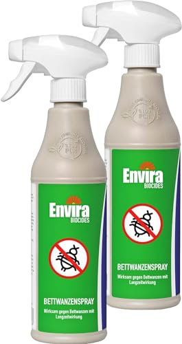 Envira Bettwanzen Abwehrspray 2 x 500 ml - Spray mit Langzeitwirkung gegen Bettwanzen - Mittel gegen Bettwanzen für Wohnung, Hotel, Matratzen & auf Reisen - Effektiv Bettwanzen loswerden