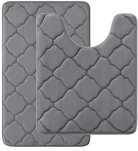 Homaxy Memory Foam badrumsmatta set i 2 delar, wc-mattor med utskärning, absorberande halkfri badmatta set, tvättbar badrumsmatta set 2 delar, mörkgrå