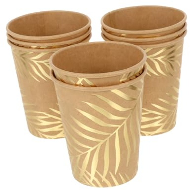 SOLUSTRE Lot de 8 Gobelets en Feuille de Palmier Marron, Jetables et Portables, en Papier, pour Boire de L'eau Lors de Fêtes ou Événements