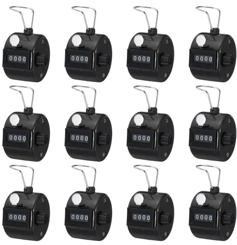 PATIKIL Clics Compteur, 12 Paquet Main Tally Compteur 4 Chiffre Mécanique Portable Tour Tangage Compteurs avec Doigt Anneau pour Sport Événement Golf Stade Salle Sport, Noir