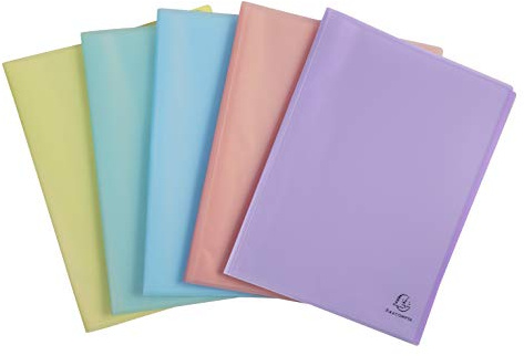 Exacompta - Réf. 88270E - Paquet de 5 protège-documents Chromaline Pastel - 20 pochettes cristal - 40 vues - pour A4 - dim 24 x 32 cm - couverture en polypro recyclé translucide - 5 couleurs assorties