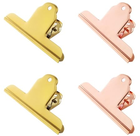 4 Stück große Verschlussclips, 100mm Edelstahl Lebensmittelclip Metallklammern Papier Klammern für Haus Küche Büro Schule (Gold+Roségold)