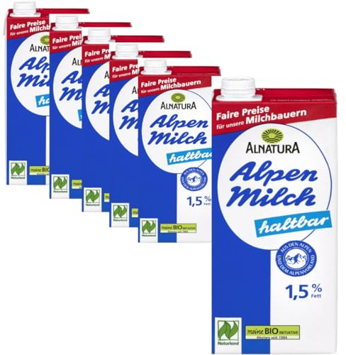 Alnatura Alpenmilch haltbar 1,5% Fett Milch Haltbare 1000 mililiter x 6 Stück