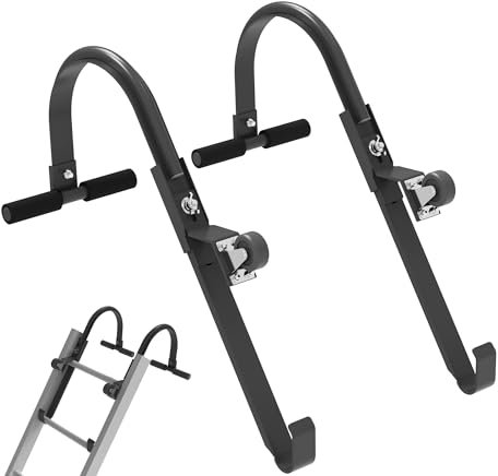 Roof Ladder Hook with Wheel Heavy Duty Ladder Stabilizer for Roof Ridge Extension Ladder, Rubber Grip T-Bar for Damage Prevention Lock Jaw Ladder Grip,Fast & Easy to Access Steep Roofs(Patent)