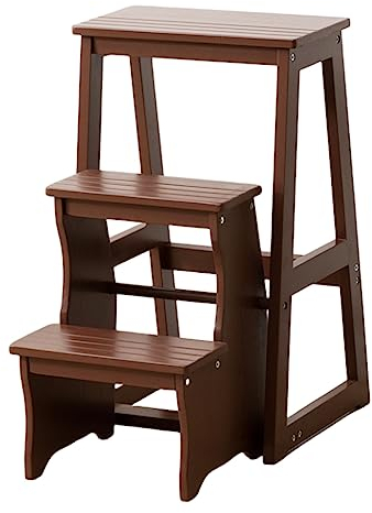 3-Stufen-Leiterstuhl aus Holz – Multifunktions-Tritthocker für zu Hause – Klappbarer Fußhocker mit Stauraum – Ausstellungsständer und Blumenständer für den Einsatz zu Hause und in der Bibliothek – T