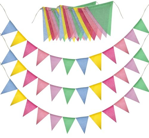 YUHGENWI 26ft Bunting Banner, 24pcs Outdoor Waterproof Triangle Flags Macaron Multicolor Pennant Bunting Imitated Linen Burlap Bunting For Party Banners Party Decorations Birthday Outdoor Garden