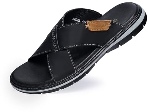 MGGMOKAY Zapatillas Cruzadas Masculinas Sandalias,Hombre Cuero Sandalias,Sandalias de vestir Hombres,Negro,43