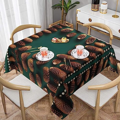 YYHHAOFA Quadratische Tischdecke für Hochzeit, Party, Dekoration, 137,2 x 137,2 cm, quadratische Tischdecke für 76,2 - 117,8 cm, Zuhause, Esszimmer, Küche, Dekoration, Tannenzapfen-Bordüre, Bild